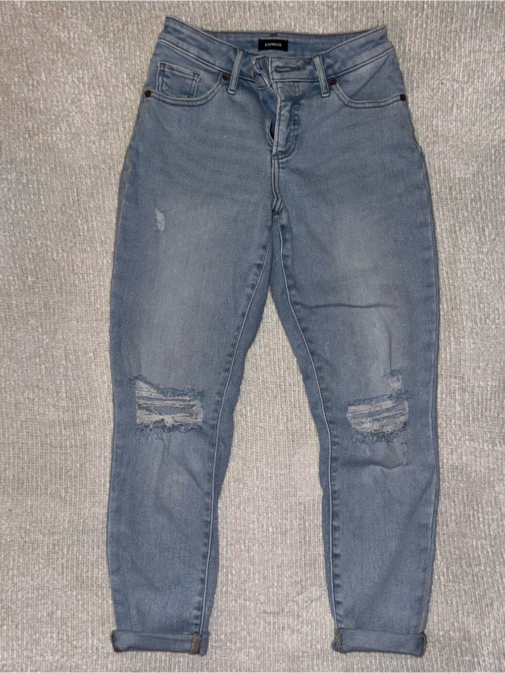 Express Distressed Curvy Skinny Jeans in Light Blue 2R